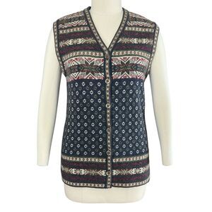 Jessica Fair Isle Sweater Vest Wool Blend Button Up Fits Wmn S, M, L. Canada 90s